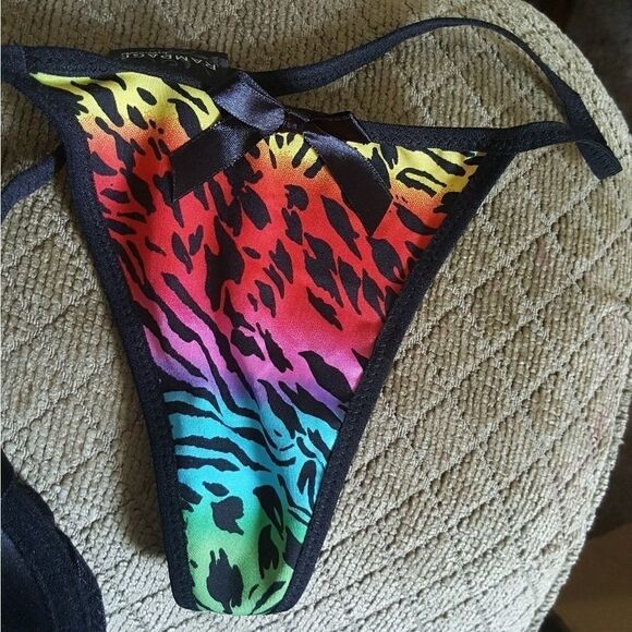 Rampage Rainbow Animal Print Babydoll Set Size M Women's Lingerie Thong - Picture 4 of 4
